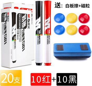 M & G White Board Marker Zwart/Blauw/Rode Inkt Met Witte Boord Gum En Magnetische Blok Non-Irriterende Geur Voor Kits Office Supply 10zwart 10rood
