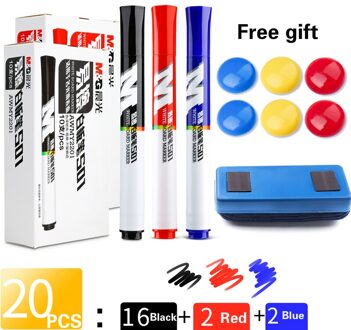 M & G White Board Marker Zwart/Blauw/Rode Inkt Met Witte Boord Gum En Magnetische Blok Non-Irriterende Geur Voor Kits Office Supply 16zwart 2blauw 2rood