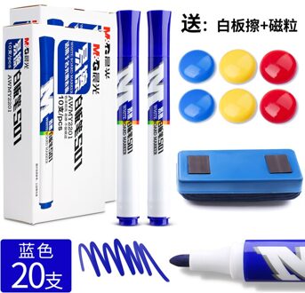 M & G White Board Marker Zwart/Blauw/Rode Inkt Met Witte Boord Gum En Magnetische Blok Non-Irriterende Geur Voor Kits Office Supply 20 blauw