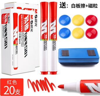 M & G White Board Marker Zwart/Blauw/Rode Inkt Met Witte Boord Gum En Magnetische Blok Non-Irriterende Geur Voor Kits Office Supply 20 rood