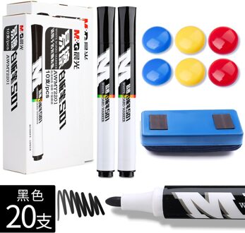 M & G White Board Marker Zwart/Blauw/Rode Inkt Met Witte Boord Gum En Magnetische Blok Non-Irriterende Geur Voor Kits Office Supply 20 zwart