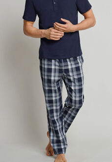M&R Heren Pyjamabroek - Donkerblauw geruit- Maat S
