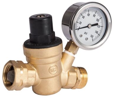 M11-0660R Water Drukregelaar Klep. Messing Loodvrije Verstelbare Water Drukregelaar Met Manometer Voor Kampeerauto