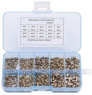 M2 M3 M4 M5 Messing Binnendraad Gekartelde Noten Draad Insert Ronde Spuitgieten Gekartelde Noten Assortiment Kit 500stk