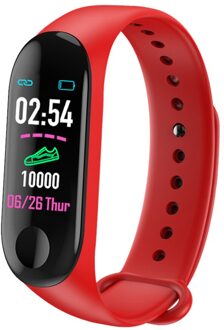 M3 Smart Armband Hartslag Bloeddruk Gezondheid Waterdicht Smart Horloge Bluetooth Horloge Polsband Fitness Tracker Stappenteller rood