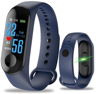 M3 Smart Armband Stappenteller Hartslag Bloeddruk Gezondheid Waterdicht Smart Horloge M3 Bluetooth Horloge Polsband Fitness Tracker blauw
