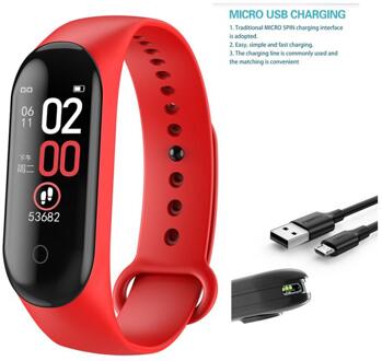 M4/M5 Smart Armbanden Sport Smartband Tracker Stappenteller Hartslag Bloeddrukmeter Bluetooth Fitness Armbanden Mannen Vrouwen M4 rood