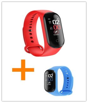 M4 Smart Armband Horloge Stap Tellen Bloeddruk Hartslag Gezondheid Monitoring Waterdichte Sport Armband Mannen Vrouwen Horloge blauw en rood