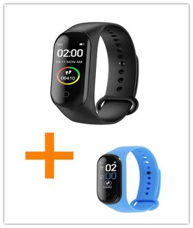 M4 Smart Armband Horloge Stap Tellen Bloeddruk Hartslag Gezondheid Monitoring Waterdichte Sport Armband Mannen Vrouwen Horloge zwart en blauw