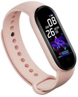 M5 Smart Armband Bluetooth Sport Fitness Tracker Hartslagmeter Waterdicht Vrouwen Mannen Horloge Smart Band Stappentellers) roze