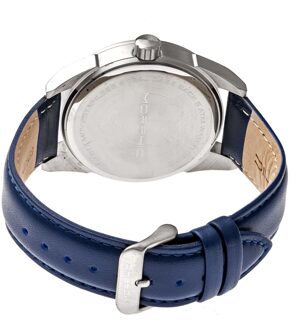 M63-serie horloge met leren band en datum Blauw - One Size