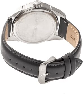 M63-serie horloge met leren band en datum Zilver - One Size