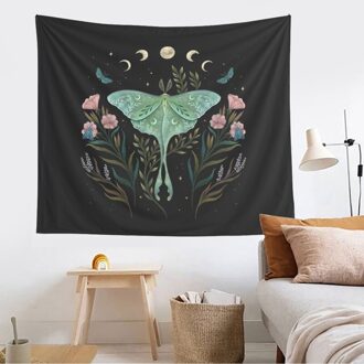 Maan Bloem Vlinders Tapijt Muur Opknoping Wandtapijten Boho Celestial Bloemen Esthetische Zwart Art Deken Voor Huis Decoratie 2