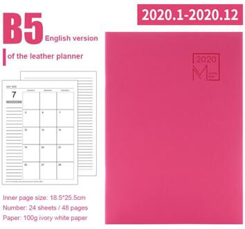 Maandelijkse Planner-Leather Cover 12-Maand Planner 24 Sheets Dagboek Lederen Notebook Persoonlijke Agenda Planner 7.27*10 In roos rood