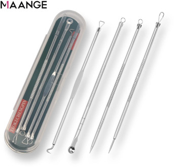 MAANGE 4Pc/Set Stainless Steel Blackhead Removal Kit Acne Blemish Pimple Extractor Remover Needles Cosmetic Face Cleaning Tool