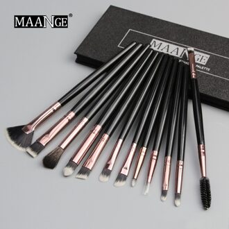MAANGE Pro 12 stks/partij Make-Up Kwasten Set Oogschaduw Blending Eyeliner Wimper Wenkbrauw Borstel Voor Make pinceau sourcil zwart