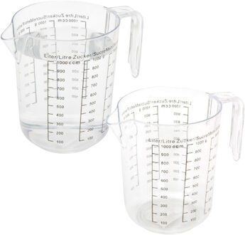 Maatbeker - 2x - 1 liter - transparant - kunststof - 13 x 15 cm
