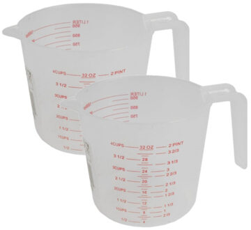 Maatbeker - 2x stuks - kunststof - 1 liter - litermaat - keuken basic