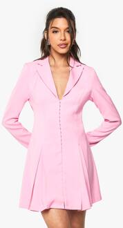 Maatgemaakte Blazerjurk Met Haak- En Oogdetail En Getailleerde Taille, Pink - 44