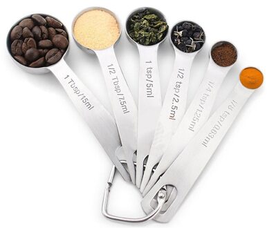 Maatlepels 6Pcs Rvs Kruiden Meel Meten Bakken Lepels Koken Cups Theelepels Gebruiksvoorwerpen Maatlepels