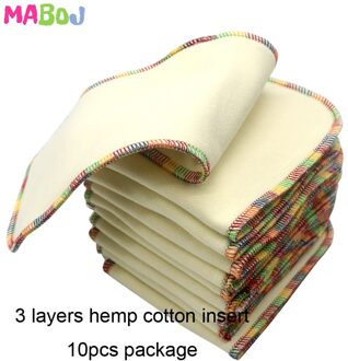 Maboj 10Pcs Ecologische Luiers Insert 3 Layer Hennep Katoen Kleurrijke Herbruikbare Super Zachte Baby Nappy Insert Voor Doek Luier covers