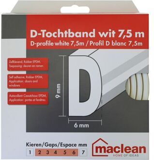 Mac Lean Tochtband D-profiel - Epdm-rubber - Wit - Zelfklevend - Deuren En Ramen - Kieren 2-6mm - 7,5m