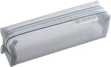 Macaron Gekleurde Mesh Etui Rits Vierkante Leuke Pennenbakje Voor Kinderen Transparante Pencilcase Trousse Scolaire licht grijs