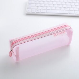 Macaron Gekleurde Mesh Etui Rits Vierkante Leuke Pennenbakje Voor Kinderen Transparante Pencilcase Trousse Scolaire Roze