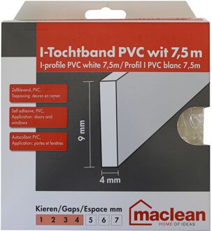 Maclean Tochtband I-profiel - Pvc - Wit - Zelfklevend - Deuren En Ramen - Kieren 1-4mm - 7,5m