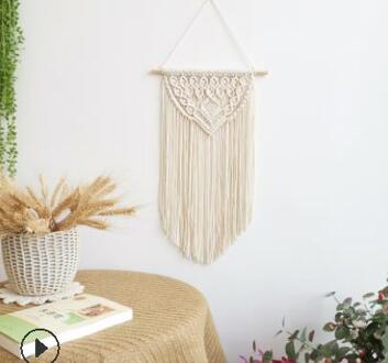 Macrame Geweven Muur Opknoping Bohemian Kleurblok Geometrische Wall Art Tapestry Decor Voor Slaapkamer Woonkamer Beige
