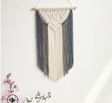 Macrame Geweven Muur Opknoping Bohemian Kleurblok Geometrische Wall Art Tapestry Decor Voor Slaapkamer Woonkamer donker grijs