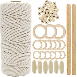 Macrame Koord Macrame Touw Met Houten Kralen Hout Ring En Houten Stok Voor Diy Tapijt Muur Opknoping Ambachtelijke Dream Catchers # T3G