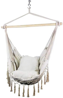 Macrame Lounging Hanging Rope Hammock Chair Porch Swing Seat for Indoor & Outdoor Garden Patio Yard Bedroom