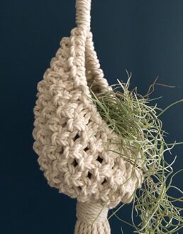 Macrame Muur Opknoping Decoratie Plant-Pot Netto Mand Hanger Handgemaakte Geweven Zuiver Katoen Touw Kralen Boho Tapestry Opknoping Decor B(13CM High)