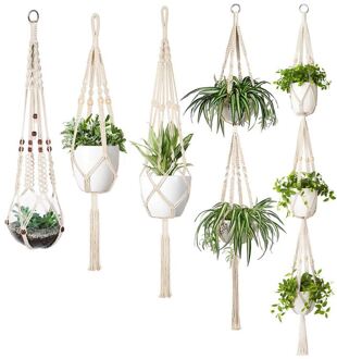 Macrame Plant Hanger Set Van 5 Indoor Muur Opknoping Planter Mand Bloempot Houder Boho Home Decor
