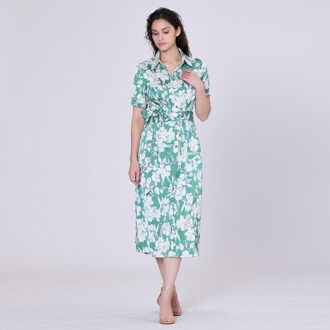 Macro Flower Print MIDI-shirt- Jurk Groen - S