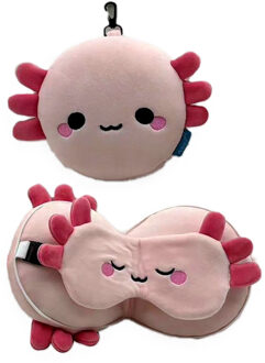 Maddie de Axolotl knuffel/reiskussen/slaapmasker - 2-in-1 set - voor kinderen