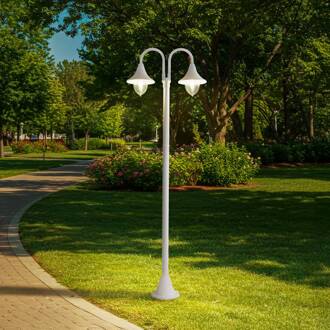 Madea buitenlamp, wit, 2-lamps, 213 cm, E27, IP44 wit, transparant