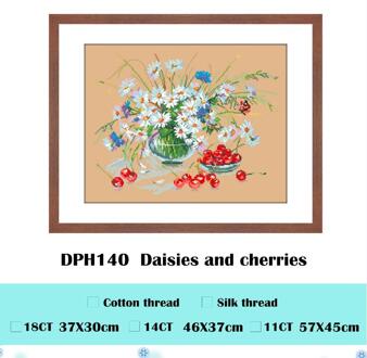 Madeliefjes En Kersen Kruissteek Sets Aida Stof 18ct 14ct 11ct Vlassen Linnen Katoenen Draad Borduurwerk Kits Diy Folk Ambachten Silk draad / 18ct flaxen canvas