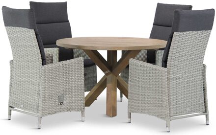 Madera/Sand City 120 cm rond dining tuinset 5-delig Grijs-antraciet