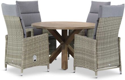 Madera/Sand City rond 120 cm dining tuinset 5-delig Taupe-naturel-bruin