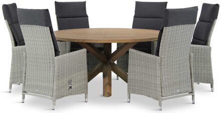 Madera/Sand City rond 160 cm dining tuinset 7-delig Grijs-antraciet