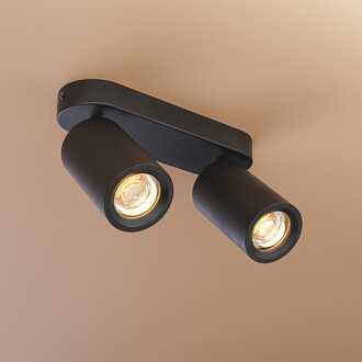 Madona - LED Plafondlamp - 2 spots - Excl. GU10 Fitting - Kantelbaar & Draaibaar - Rechthoekig - Aluminium Zwart