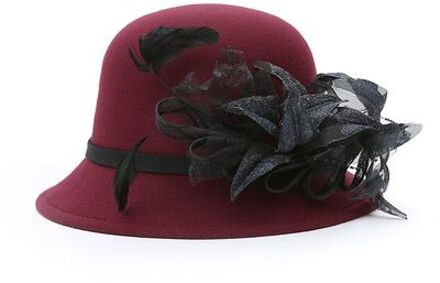 MAERSHEI Mesh veer decoratieve hoed roze mesh hoed UV bescherming hoed zomer herfst elegante vrouw hoeden wijn rood