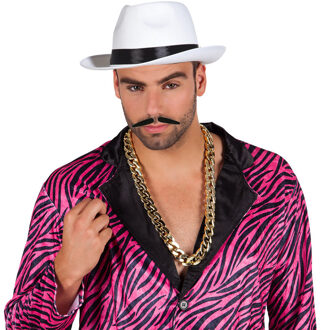 Maffia/gangster verkleed set - 3 delig - heren - witte hoed - schakelketting goud - snorretje