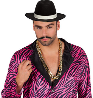Maffia/Gangster verkleed set - 3 delig - heren - zwarte hoed - schakelketting goud - snorretje