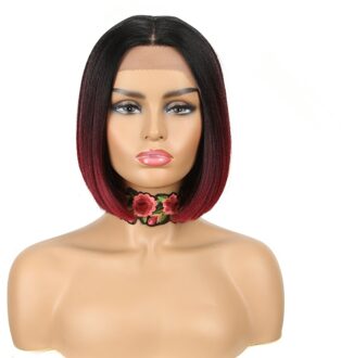 Magic 11Inches Zwart Bob Pruik Midden Deel Synthetische Front Lace Pruik Voor Zwarte Vrouwen Hoge Temperatuur Hittebestendige Vezel haar TT1B-BUG