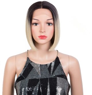 Magic 11Inches Zwart Bob Pruik Midden Deel Synthetische Front Lace Pruik Voor Zwarte Vrouwen Hoge Temperatuur Hittebestendige Vezel haar TT4-8613