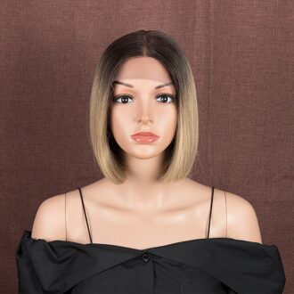 Magic 11Inches Zwart Bob Pruik Midden Deel Synthetische Front Lace Pruik Voor Zwarte Vrouwen Hoge Temperatuur Hittebestendige Vezel haar TT6-23C