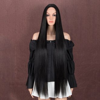 Magic 36Inches Rechte Lange Pruik Middelste Deel Zwart Pruik Synthetische Lace Pruik Voor Zwarte Vrouwen Hittebestendige Kostuum Vrouwen haar 1B